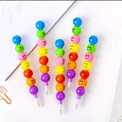 Pack of 4 Smiley Cartoon Pencils – Cute Rainbow Kids Stationery Set (Random Color)