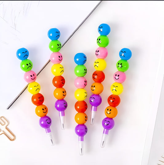 Pack of 4 Smiley Cartoon Pencils – Cute Rainbow Kids Stationery Set (Random Color)