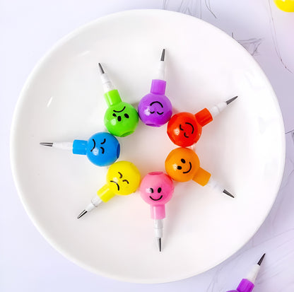 Pack of 4 Smiley Cartoon Pencils – Cute Rainbow Kids Stationery Set (Random Color)