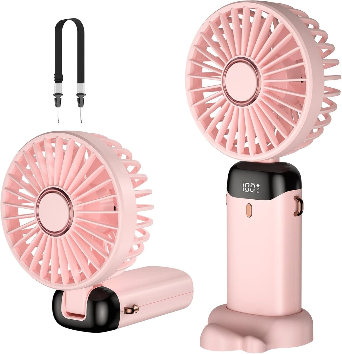 5-in-1 Portable Mini Fan with Digital Display – USB-C Rechargeable Handheld Fan (Random Colour)
