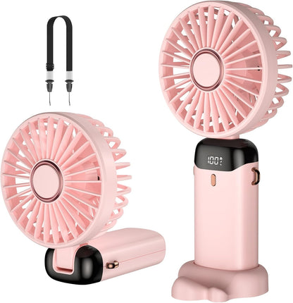 5-in-1 Portable Mini Fan with Digital Display – USB-C Rechargeable Handheld Fan (Random Colour)