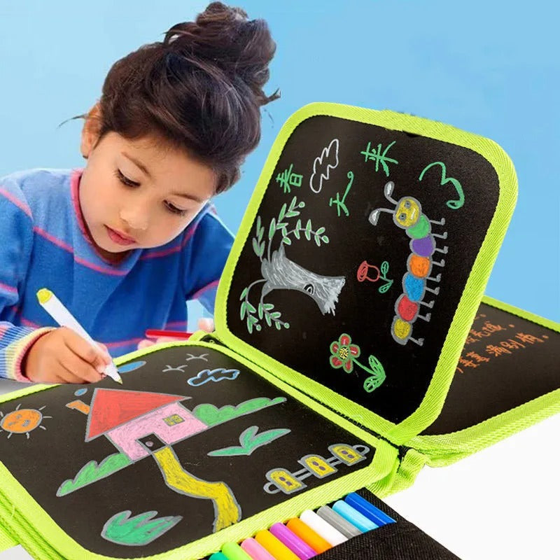 Erasable & Reusable Doodle Magic Blackboard Book with 3 Color Markers (Random Colour)