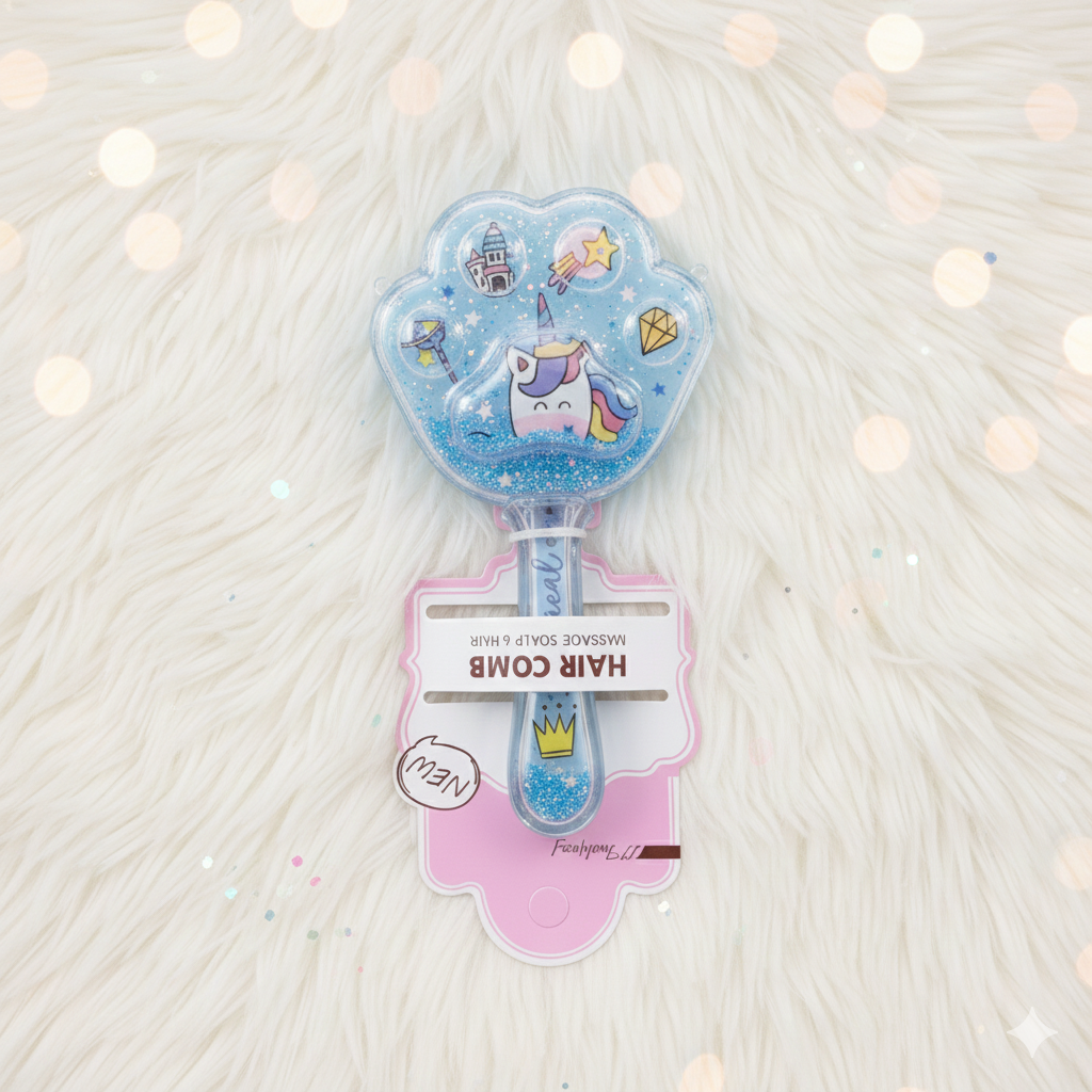 Unicorn Glitter Hair Brush for Kids | Paw-Shaped Detangling Scalp Massager (Random Colour)