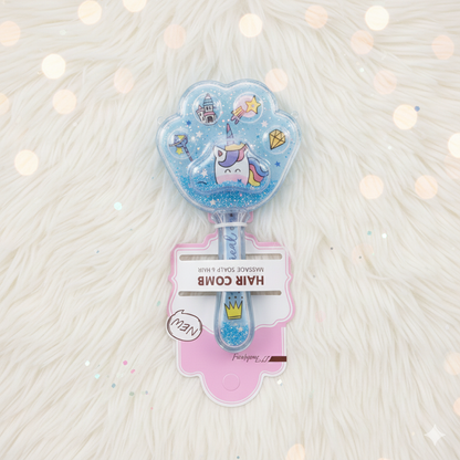Unicorn Glitter Hair Brush for Kids | Paw-Shaped Detangling Scalp Massager (Random Colour)