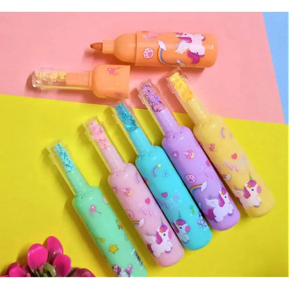 Pack of 6 Kromi Bottle Shaped Highlighters | Cute Character Highlighter Set