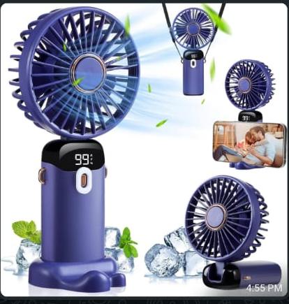 5-in-1 Portable Mini Fan with Digital Display – USB-C Rechargeable Handheld Fan (Random Colour)