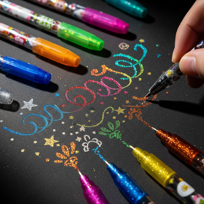 12 Colors Glitter & Metallic Gel Pen Set – 1.0mm Smooth Writing Pens