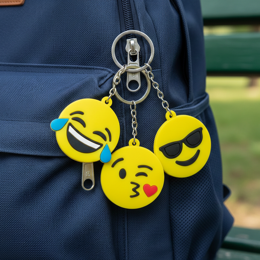 Pack of 3 Emoji Keychains – Cute Smiley Face Charms (Random Designs)