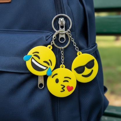 Pack of 3 Emoji Keychains – Cute Smiley Face Charms (Random Designs)