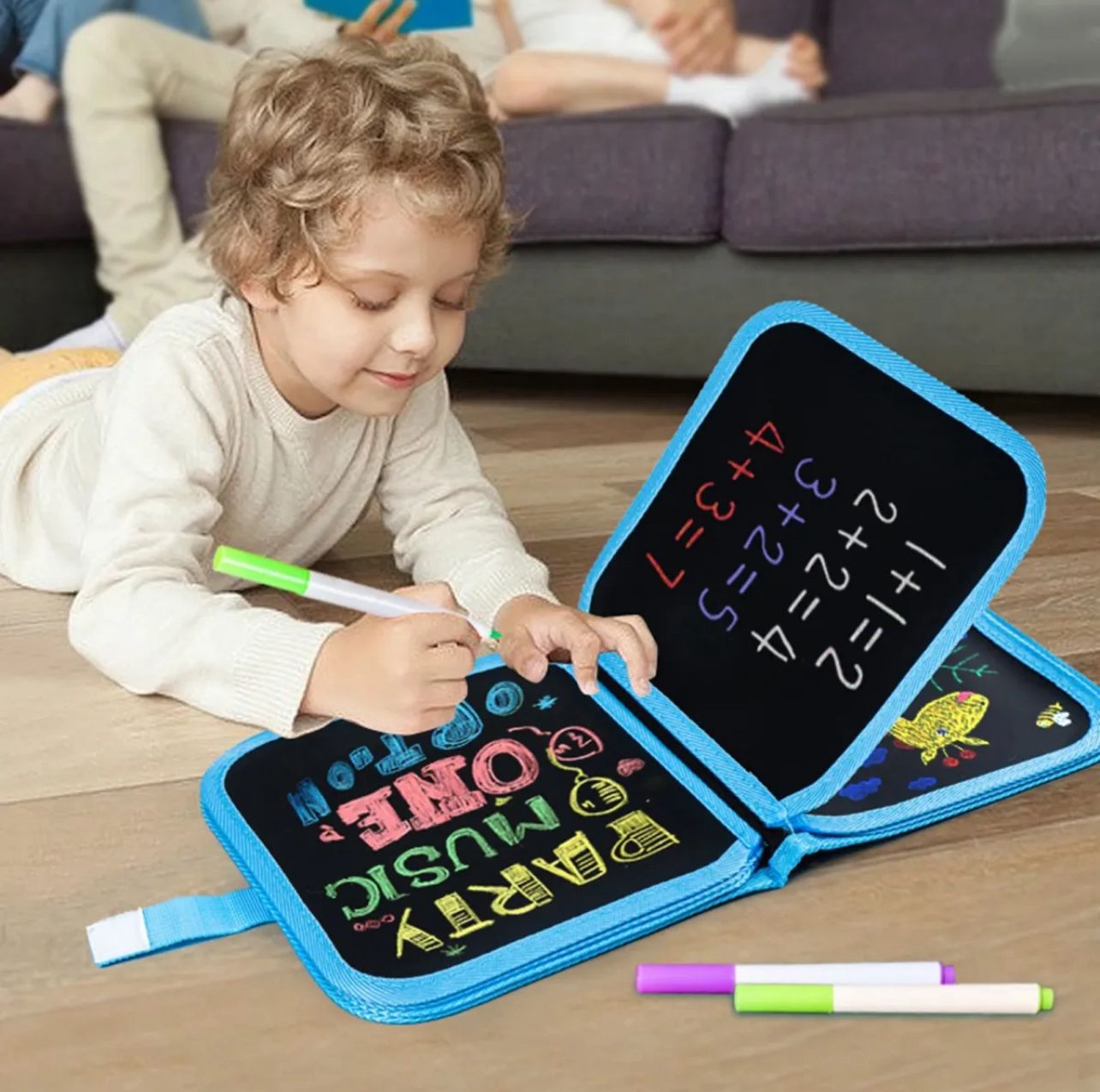 Erasable & Reusable Doodle Magic Blackboard Book with 3 Color Markers (Random Colour)