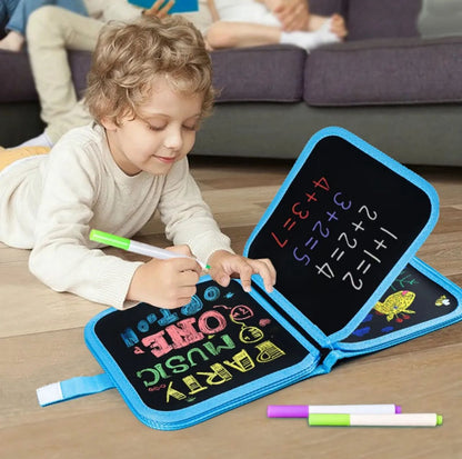 Erasable & Reusable Doodle Magic Blackboard Book with 3 Color Markers (Random Colour)