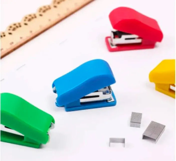 Pack of 2 Mini Staplers with Pins | Compact Office & School Staplers (Random Colour)