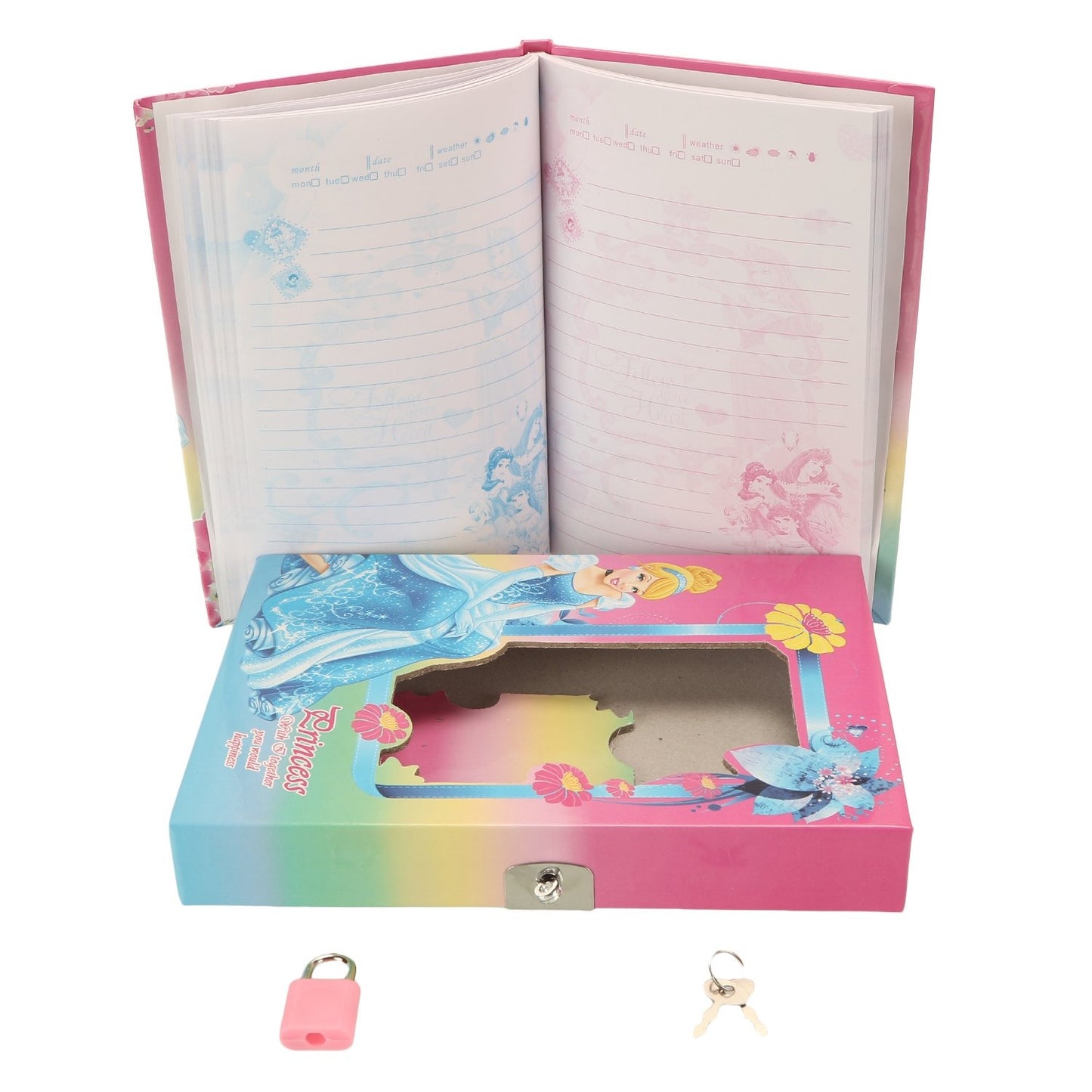 Fancy Lock Spiral Diary for Kids | Princess, Frozen & Sofia Journal